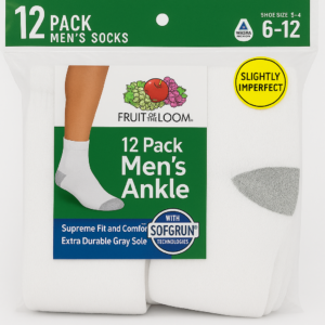 12 Pairs Fruit of the Loom Men's Ankle Socks